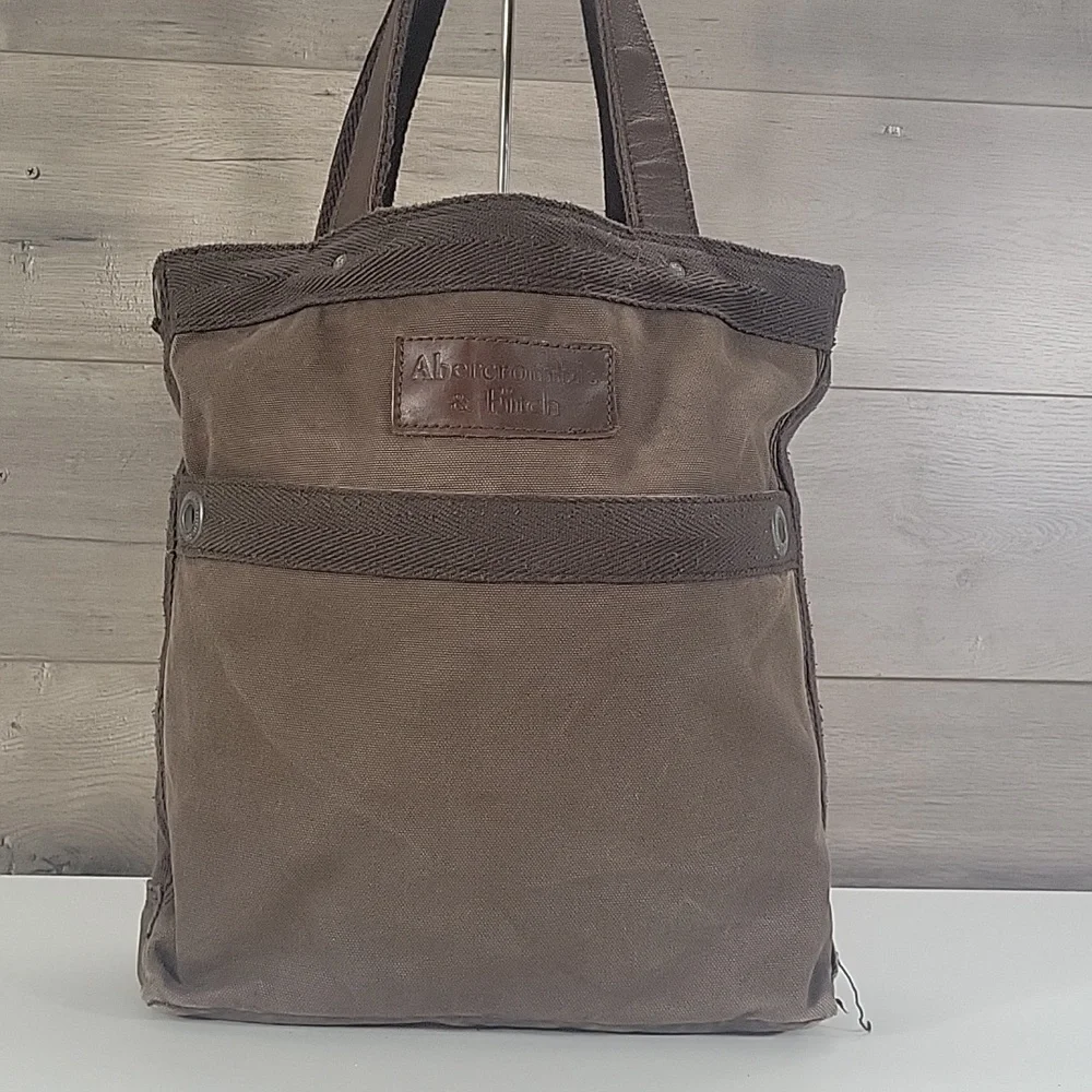 Abercrombie & Fitch Brown Canvas Leather Tote Bag for Men